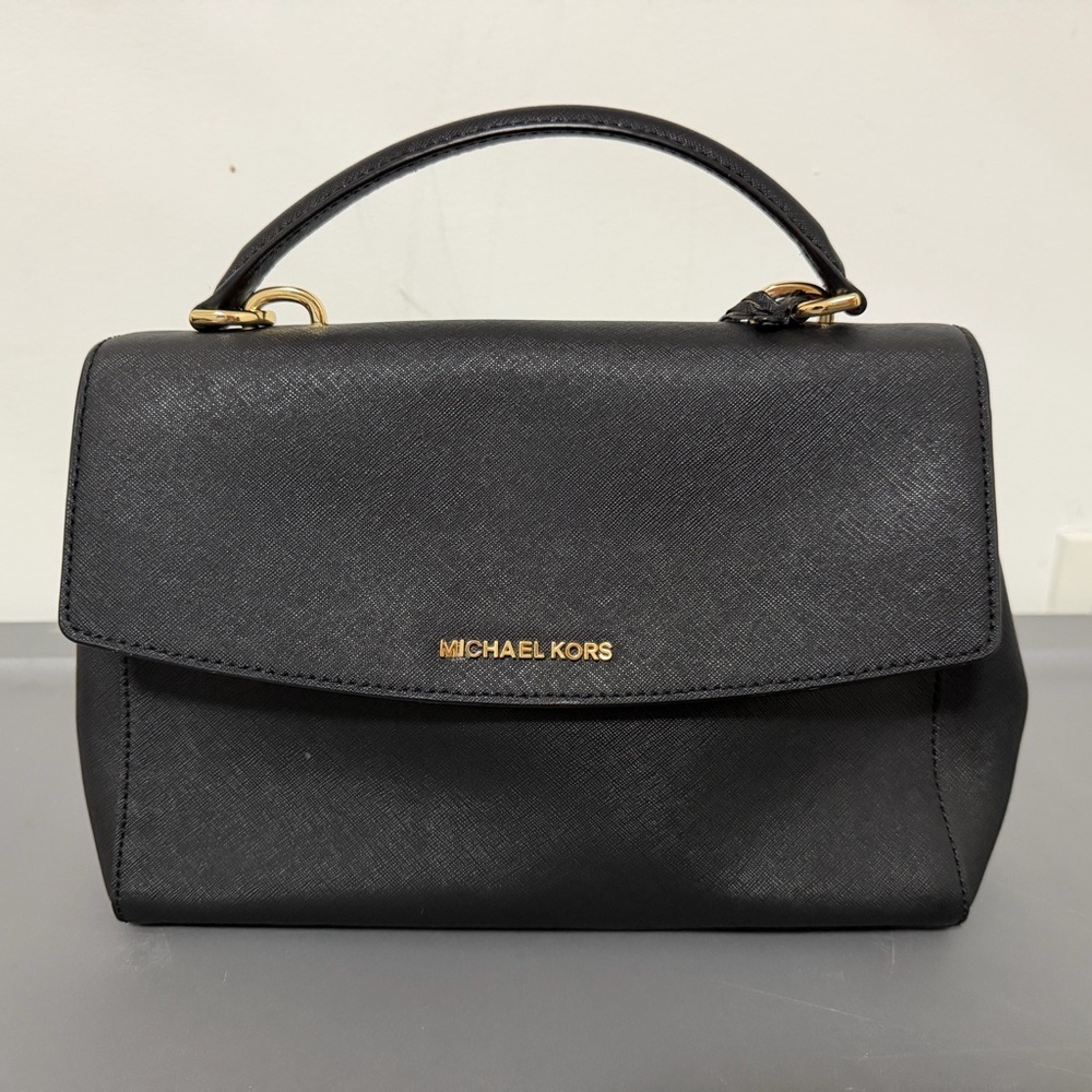 Michael Kors Black Saffiano Leather Satchel with Gold Hardware